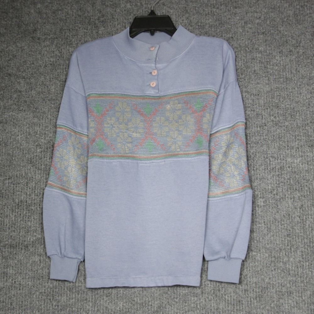 BI GEAR SPORT Women's Blue Graphic Print Mock Neck Button Up Pullover Top Size L